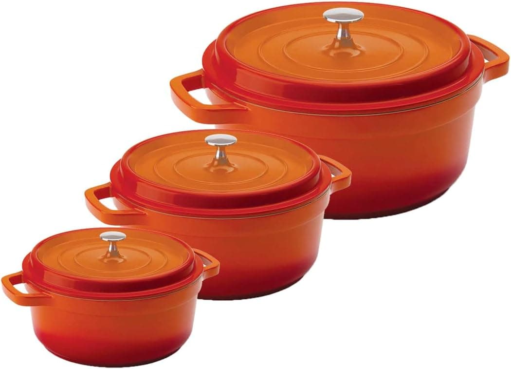 Kit Conjunto Caçarola Hercules Revestimento Ceramico Indução Laranja 3L + 4,3L + 6,8L