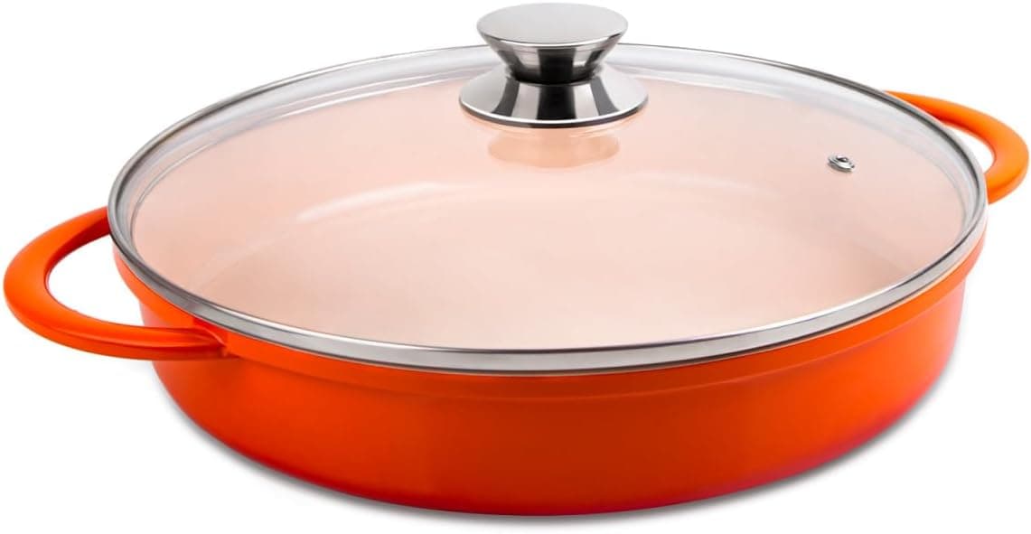 Caçarola Baixa Redonda Laranja com Tampa de vidro 30cm Hercules