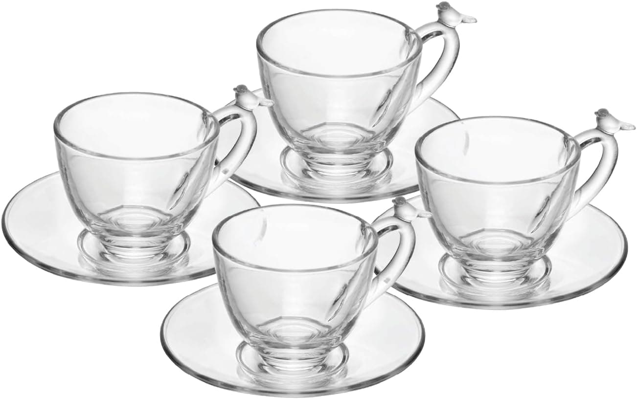 WOLFF - Conjunto 4 Xícaras de Café de Cristal Ecológico com Pires Bird 80ml